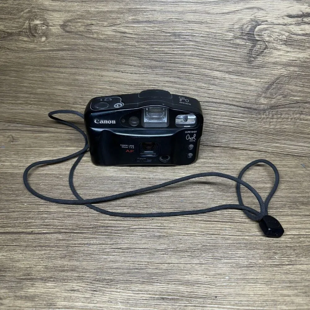 Canon Sure Shot Owl Date AF 35mm Point & Shoot Film Vintage Camera Black Untest